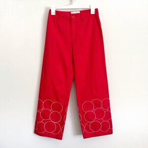 La Veste Red Wide Leg Cotton Bubble Pants Embroidered Women’s Size XS
